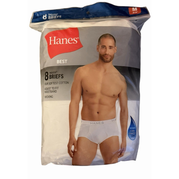 NEW Hanes Mens Tagless Briefs Cool Comfort Underwear Medium Cotton Wicking 8pc - Picture 1 of 7